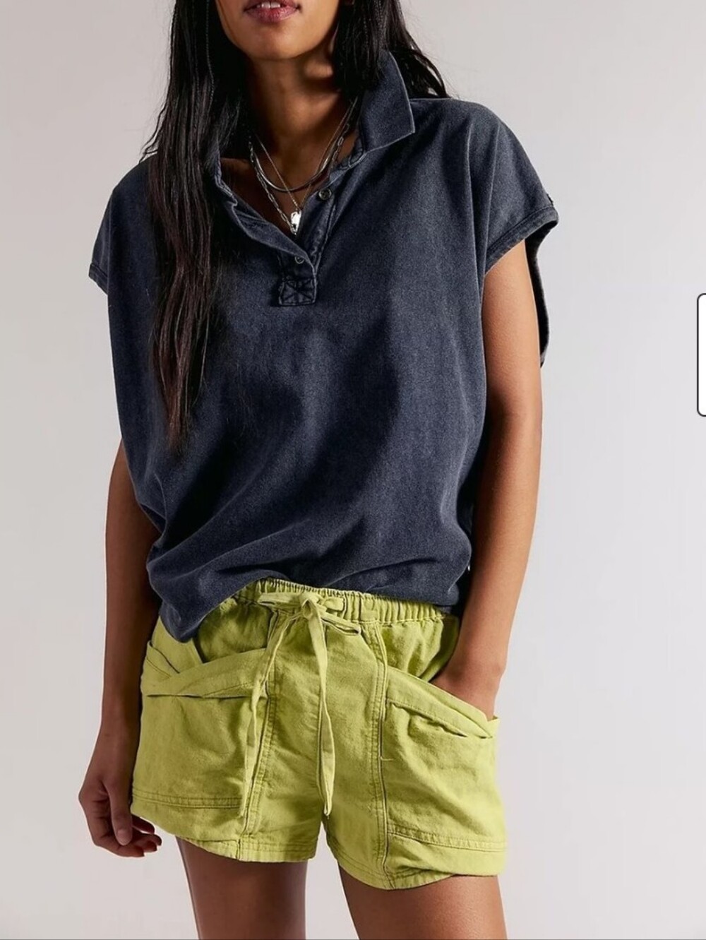 Free People Good Fortune Short In Warm Olives Linen Cotton Women's NWT